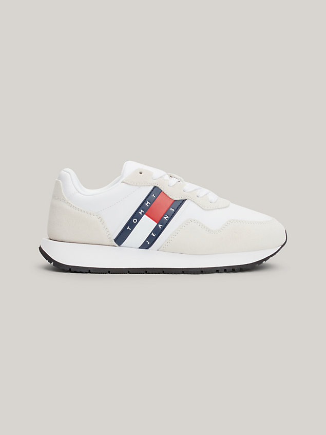 white essential suede cleat trainers for women tommy jeans