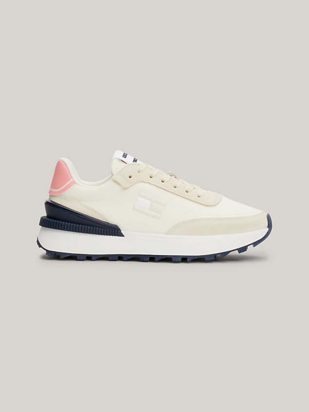 beige contrast panel cleat runner trainers for women tommy jeans