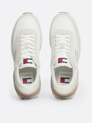 white cleat textured runner trainers for women tommy jeans