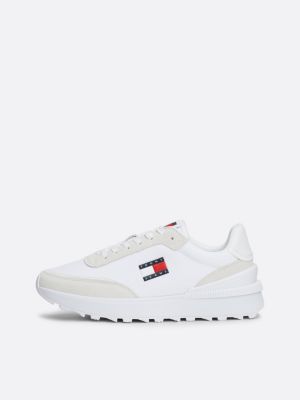 white cleat textured runner trainers for women tommy jeans