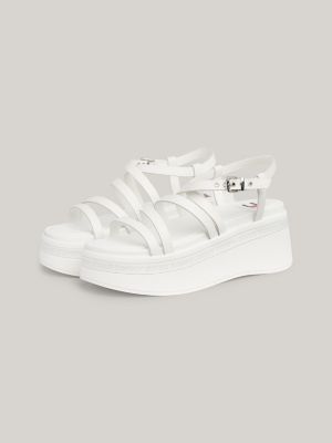 white riemensandale aus leder mit keilabsatz für damen - tommy jeans