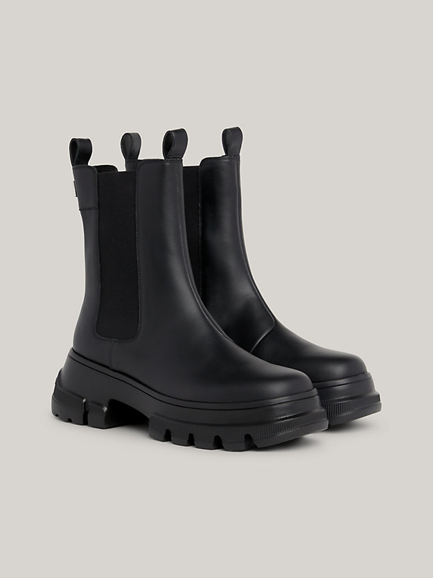 black leather chunky cleat chelsea boots for women tommy jeans