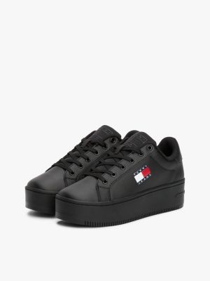 black leather platform trainers for women tommy jeans