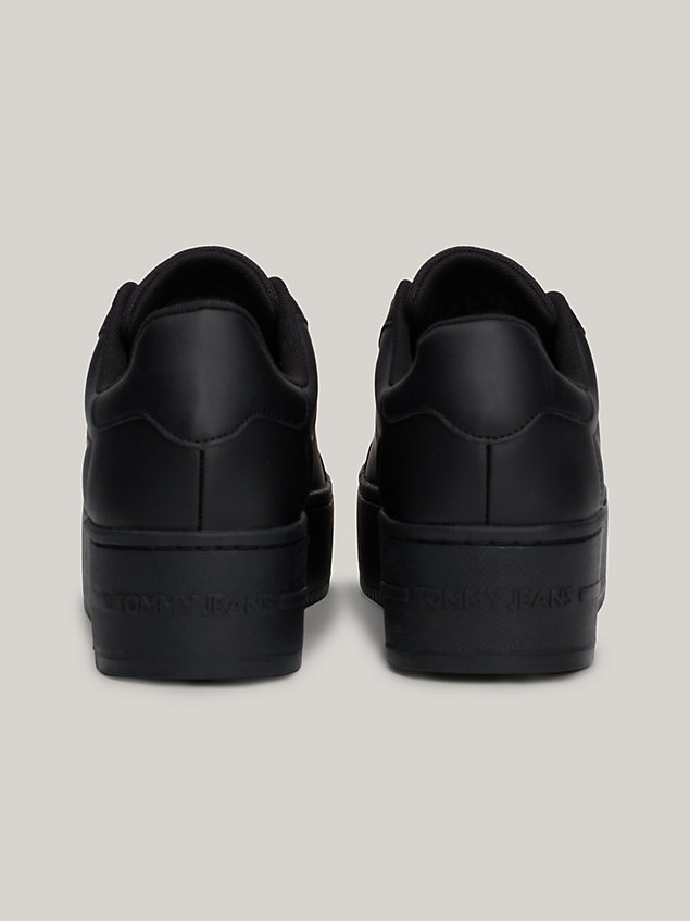 black essential leather fine-cleat flatform trainers for women tommy jeans