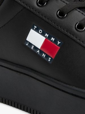 black leather platform trainers for women tommy jeans