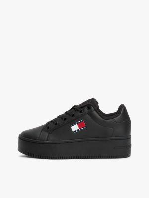 Black leather hot sale flatform trainers