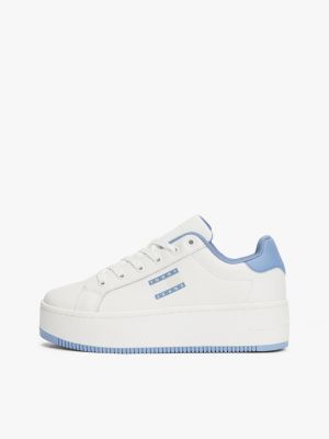 blue leather platform trainers for women tommy jeans