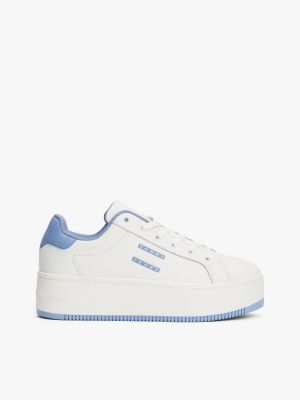 blue leren platformsneaker voor dames - tommy jeans