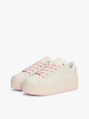 beige leather platform trainers for women tommy jeans