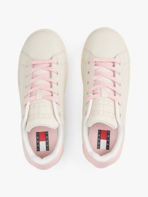 beige leather platform trainers for women tommy jeans