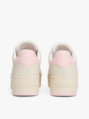 beige leather platform trainers for women tommy jeans