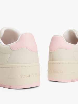 beige leather platform trainers for women tommy jeans