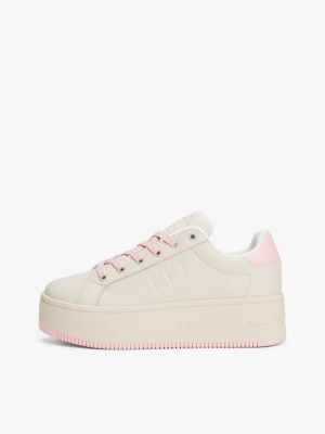 beige platform-sneaker aus leder für damen - tommy jeans