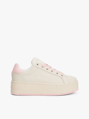 sneakers in pelle con suola alta beige da donne tommy jeans