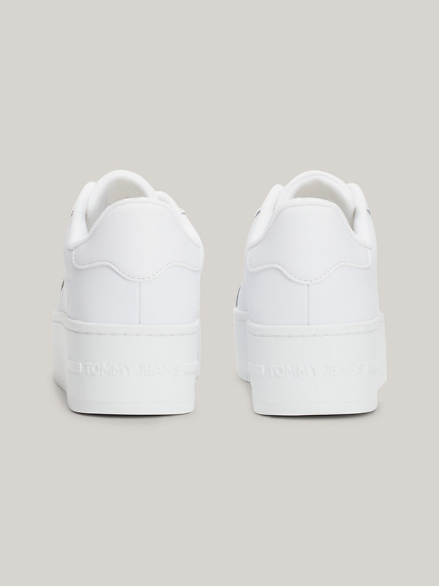white essential leather fine-cleat flatform trainers for women tommy jeans