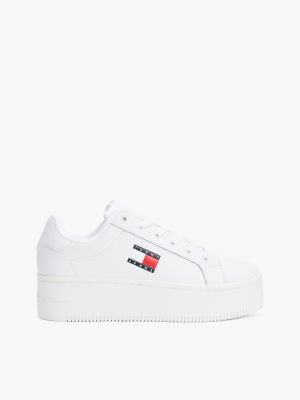 sneakers in pelle con suola alta white da donne tommy jeans