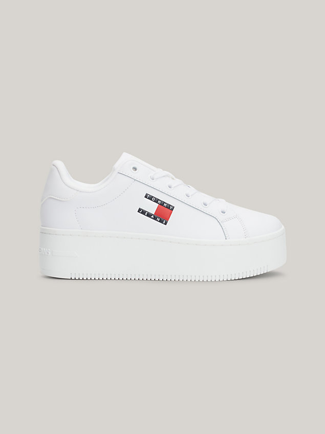 white essential leather fine cleat flatform trainers for women tommy jeans
