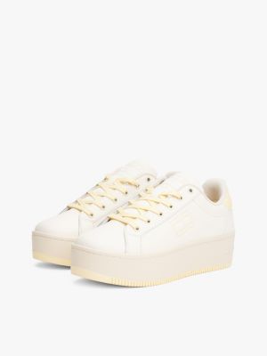 beige platform-sneaker aus leder für damen - tommy jeans