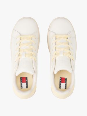 beige platform-sneaker aus leder für damen - tommy jeans