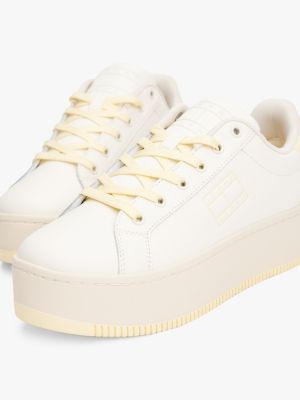 beige platform-sneaker aus leder für damen - tommy jeans