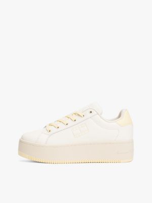 beige platform-sneaker aus leder für damen - tommy jeans