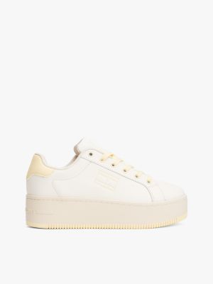 sneakers in pelle con suola alta beige da donne tommy jeans