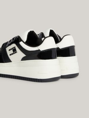 Retro Patent Leather Fine-Cleat Flatform Basketball Trainers | Black ...