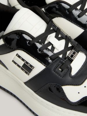 Retro Patent Leather Fine-Cleat Flatform Basketball Trainers | Black ...