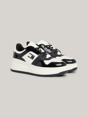 Tommy Jeans leather flag logo retro basket sneakers in white