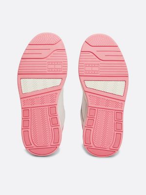 sneakers in pelle con suola a bolle d'aria rosa da donne tommy jeans