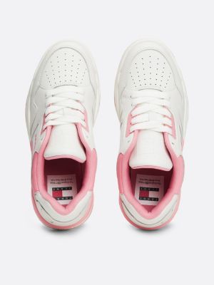 sneakers in pelle con suola a bolle d'aria rosa da donne tommy jeans