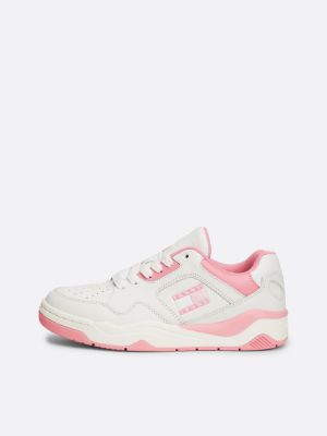 sneakers in pelle con suola a bolle d'aria rosa da donne tommy jeans