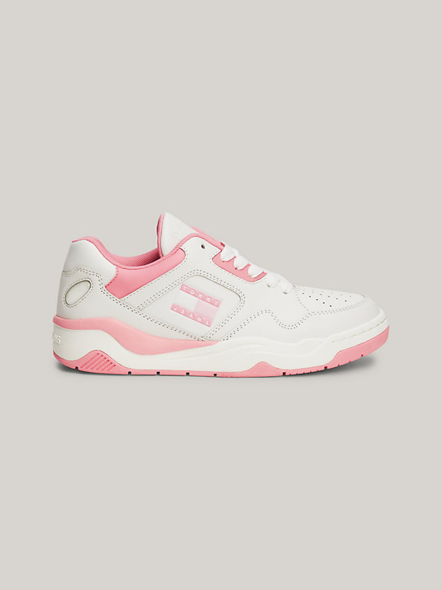 pink air bubble leather basketball trainers for women tommy jeans