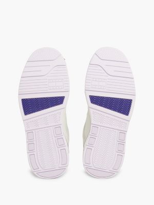 sneakers in pelle con suola a bolle d'aria viola da donne tommy jeans