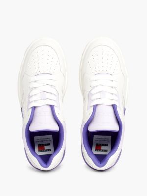 sneakers in pelle con suola a bolle d'aria viola da donne tommy jeans