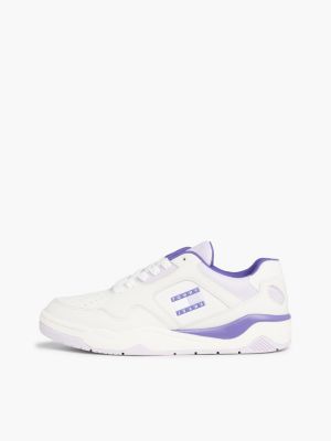 sneakers in pelle con suola a bolle d'aria viola da donne tommy jeans