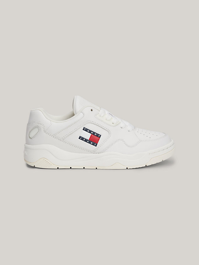 white air bubble leather basketball trainers for women tommy jeans