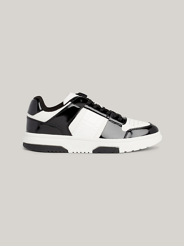 black the brooklyn patent panel trainers for women tommy jeans