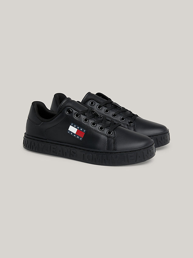 black skórzane buty sportowe essential z logo dla kobiety - tommy jeans