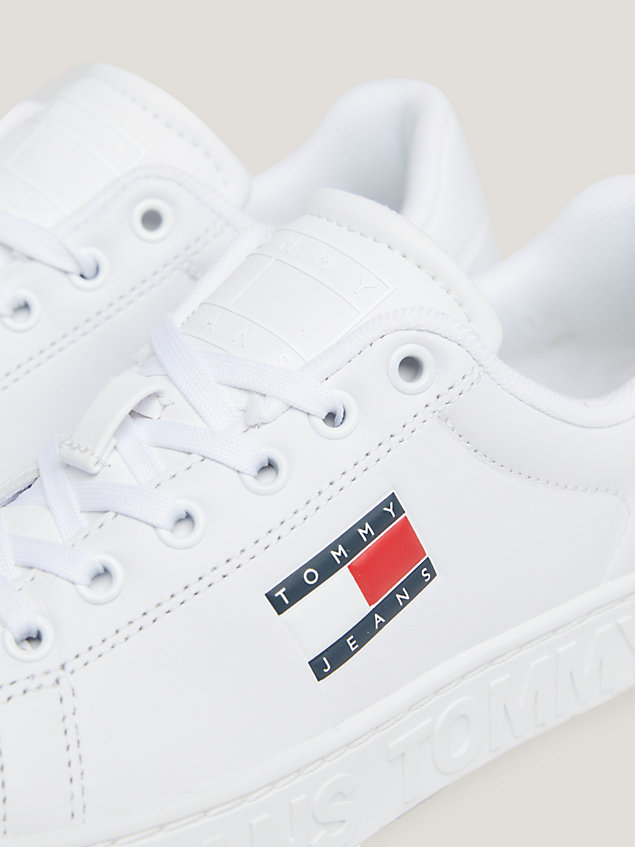 white essential leather cupsole logo trainers for women tommy jeans