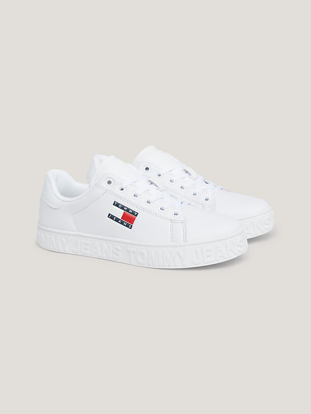 white essential leather cupsole logo trainers for women tommy jeans
