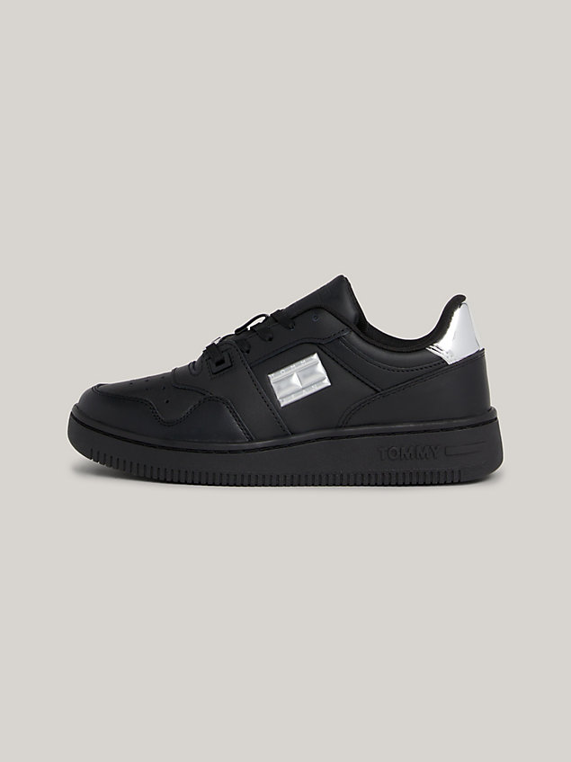 black retro leather mirror trainers for women tommy jeans