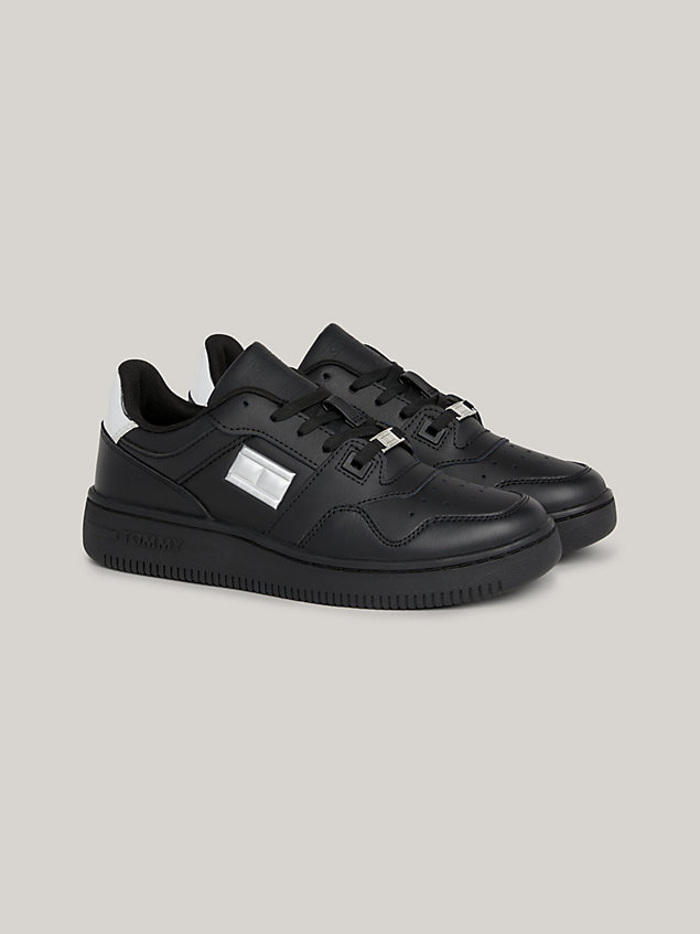black retro leather mirror trainers for women tommy jeans
