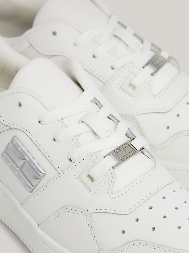 white retro leather mirror trainers for women tommy jeans