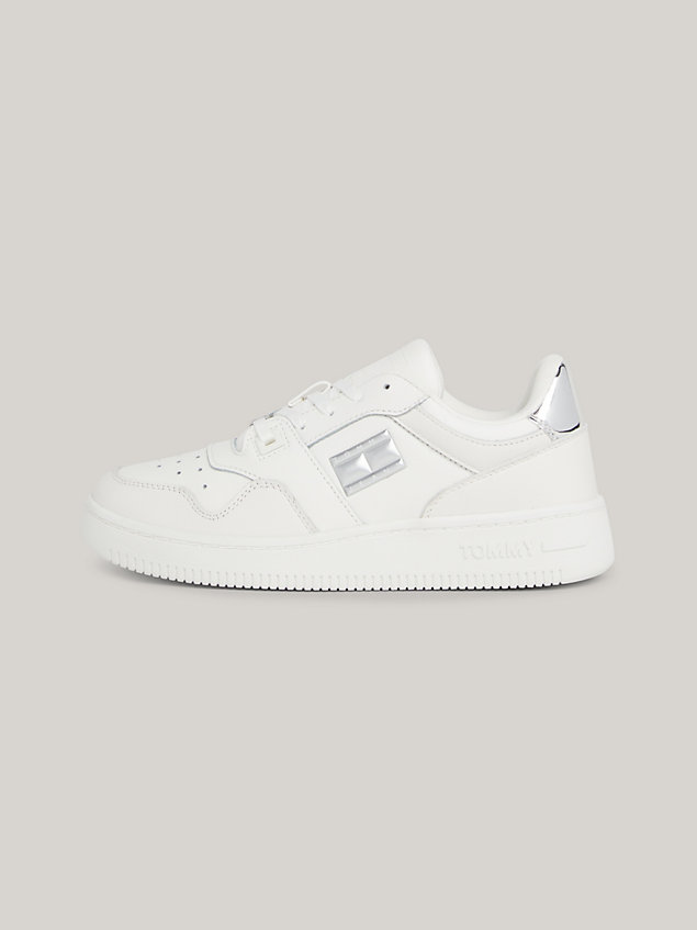 white retro leather mirror trainers for women tommy jeans