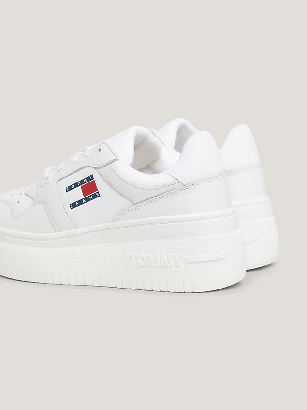 white retro leather flatform cupsole basketball trainers for women tommy jeans