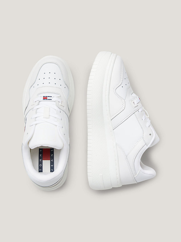 white retro leather flatform cupsole basketball trainers for women tommy jeans