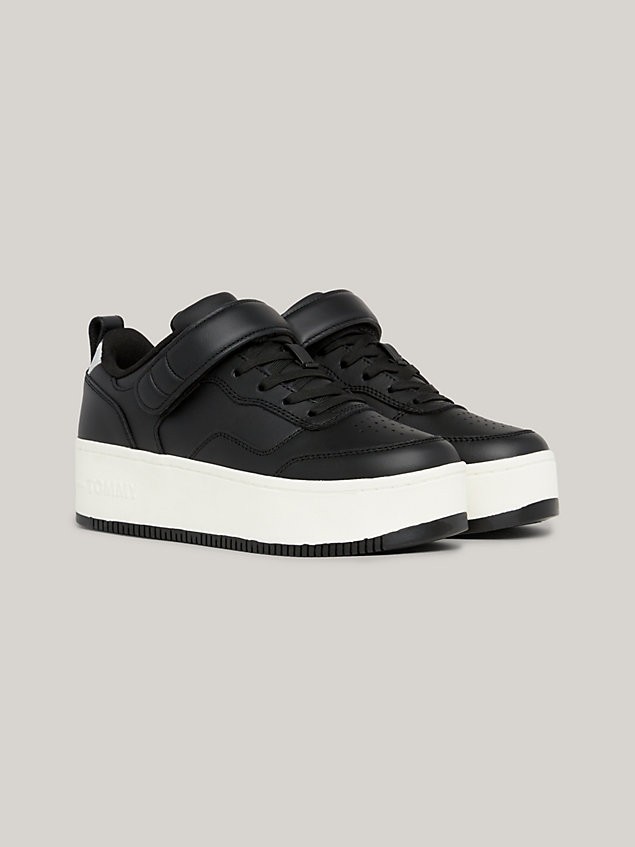 black leather cupsole flatform strap trainers for women tommy jeans