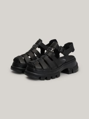 Leather Chunky Sole Fisherman Sandals Black Tommy Hilfiger