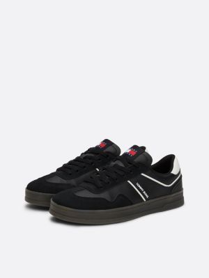 black suede mixed texture court trainers for women tommy jeans